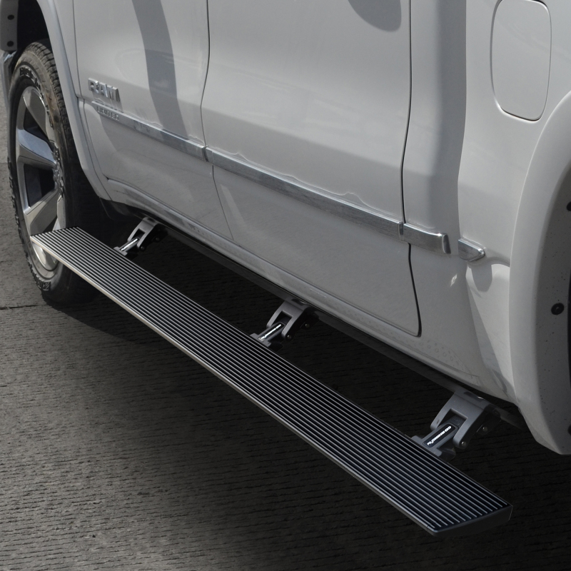 Ram 1500 Electric Running Boards - Go Rhino - VoltStep E1, No-Drill, 6-inch, LED, Dual-Motor - Textured Black - `19-`24 Ram 1500 Electric Running Boards - Go Rhino - VoltStep E1, No-Drill, 6-inch, LED, Dual-Motor - Textured Black - `19-`24